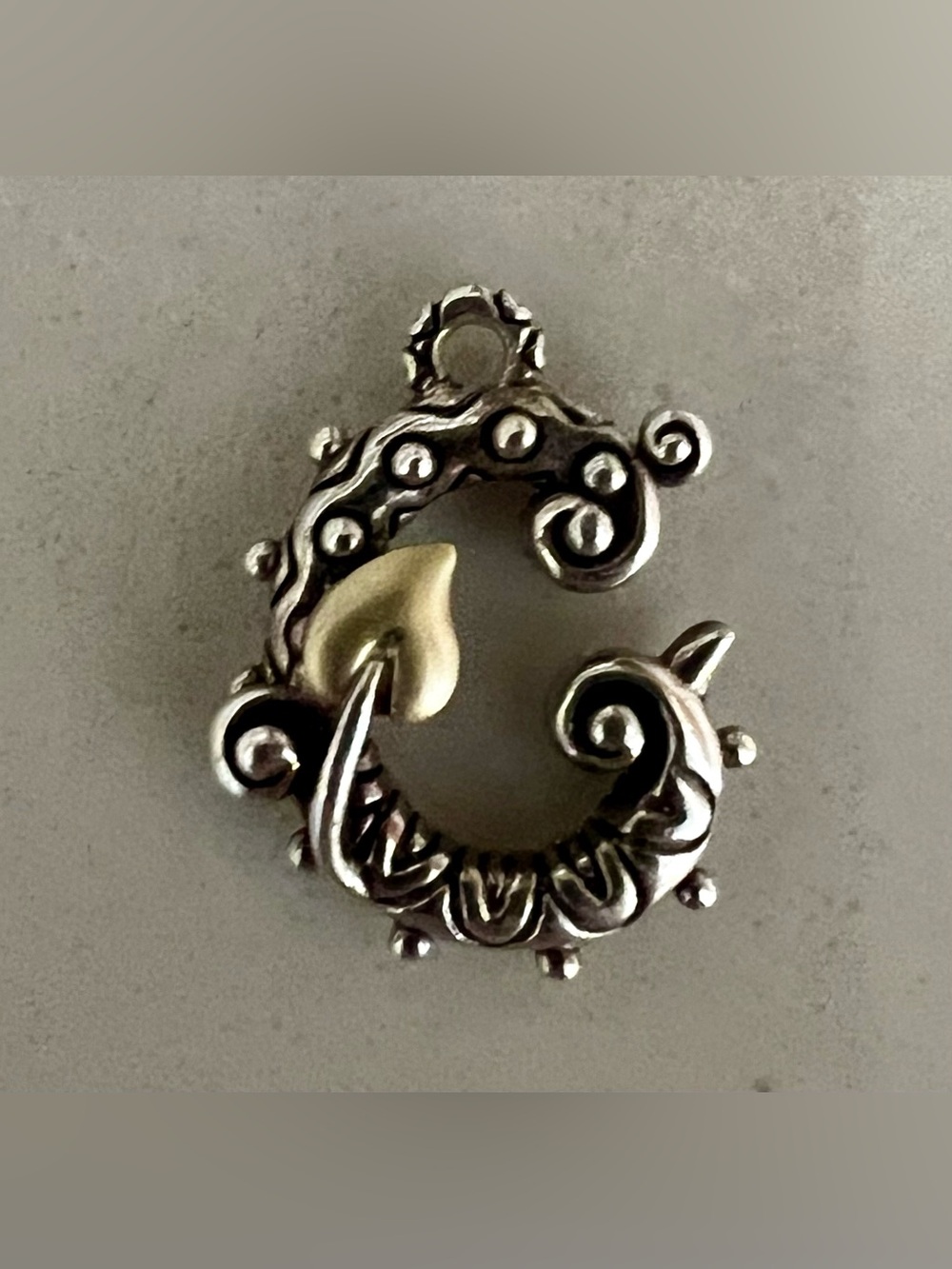 Barbara Bixby Ornate Silver Letter 'C' Pendant with Gold Leaf Accent